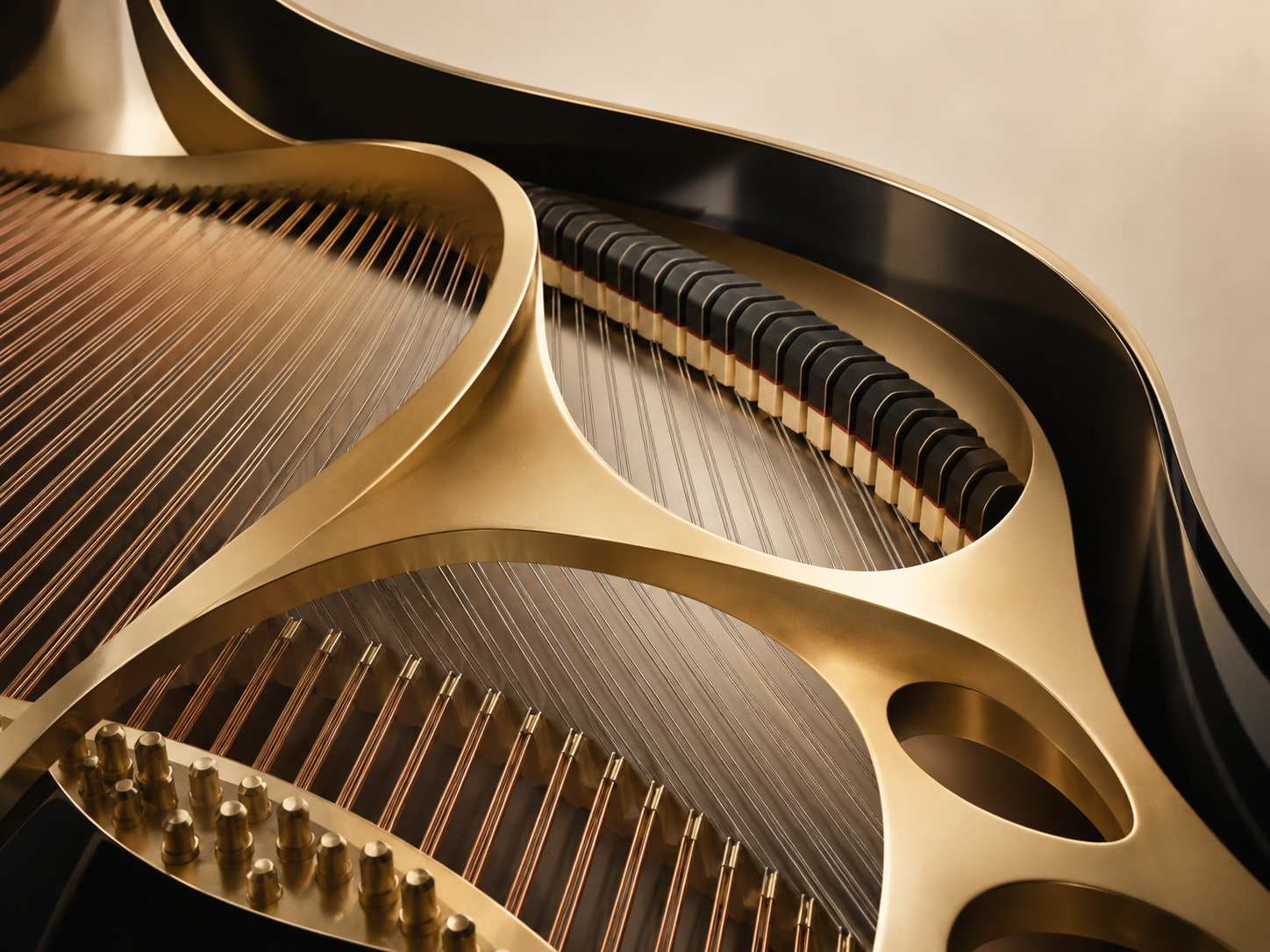 Illustration showing the strings and frame inside a grand piano
