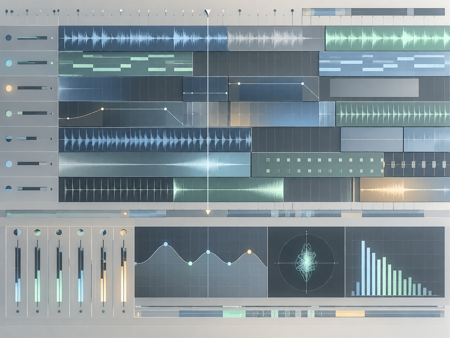 Digital audio workstation with editing and mixing controls