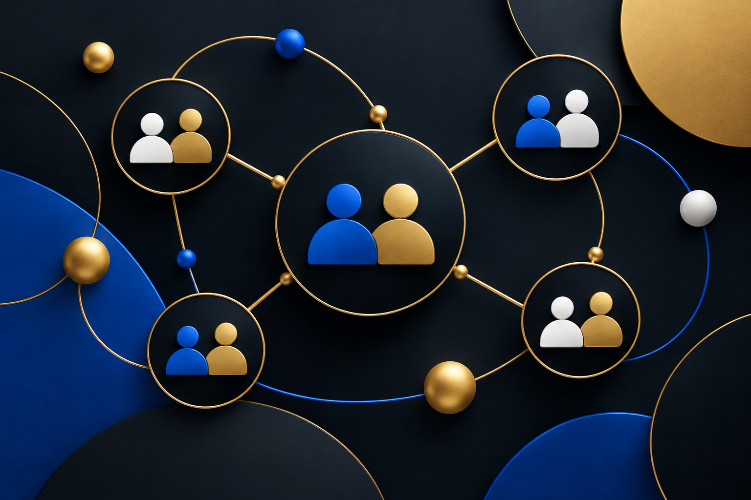 Two connected figures in blue and gold